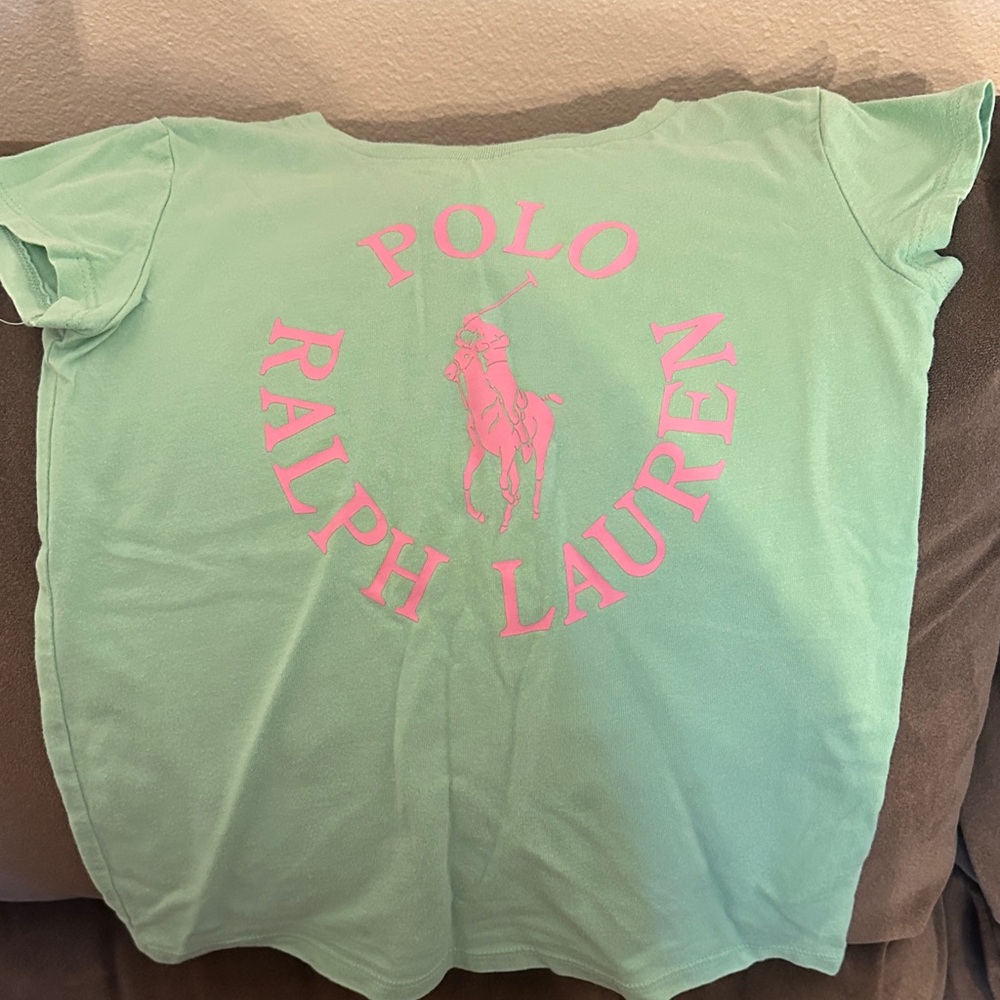 Ralph Lauren Kids Green Tee with Pink Logo